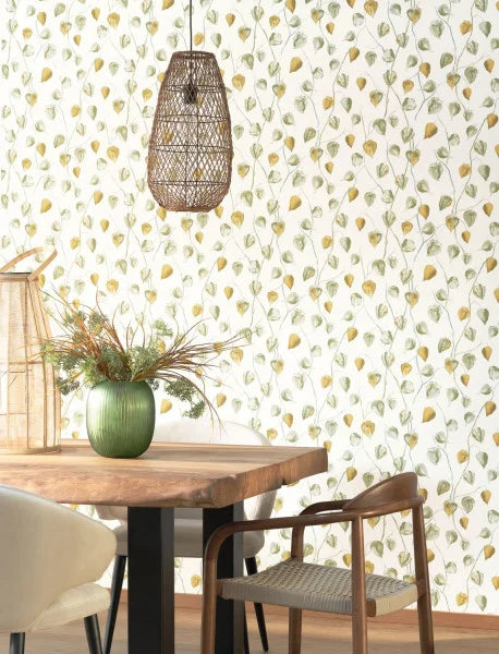 Lanternes Ginkgo Wallpaper - Sage on White