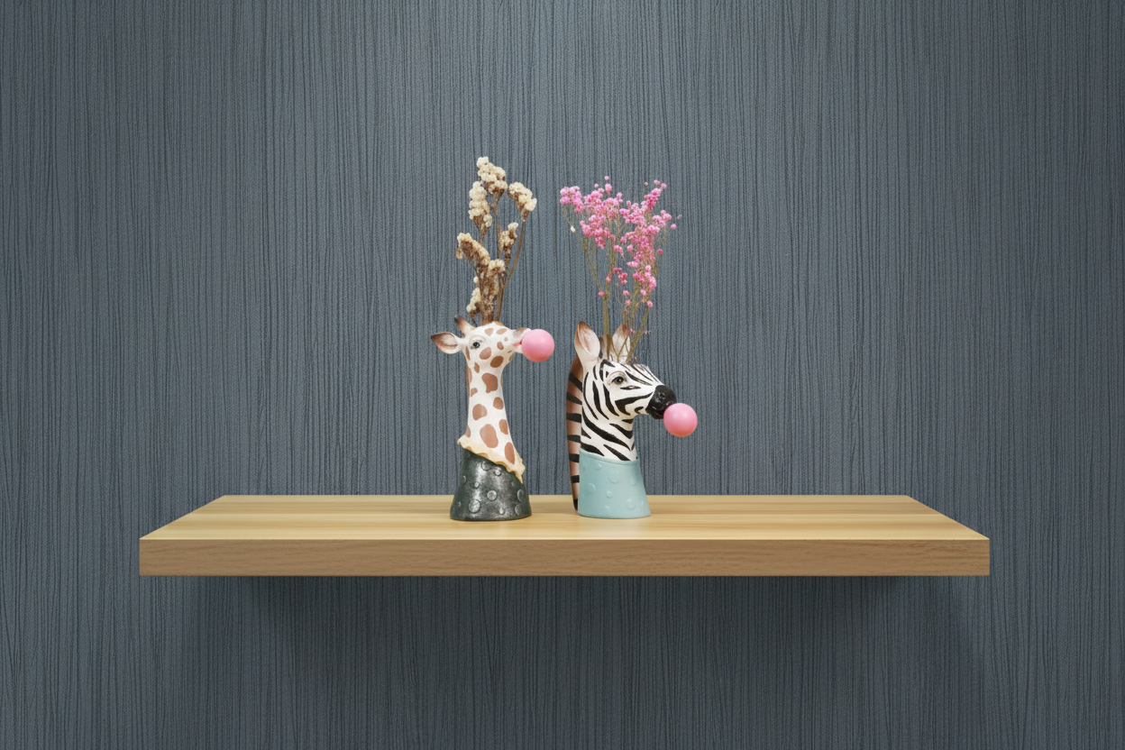Giraffe & Zebra Planters with Nobile Blue Black Wallpaper