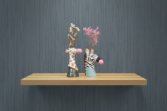 Giraffe & Zebra Planters with Nobile Blue Black Wallpaper