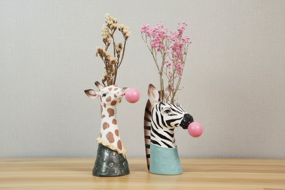 Giraffe & Zebra Planters with RD3024 Wheat Wallpaper Texture