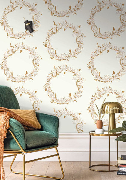Harmony Wreath Wallpaper - Beige