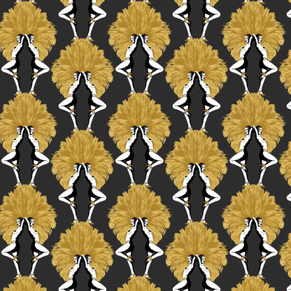 Showgirls Wallpaper - Black/Mustard (Plain Black Background)