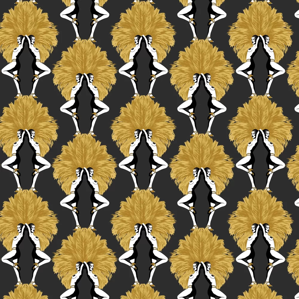 Sample - Showgirls Wallpaper - Black/Mustard (Plain Black Background)