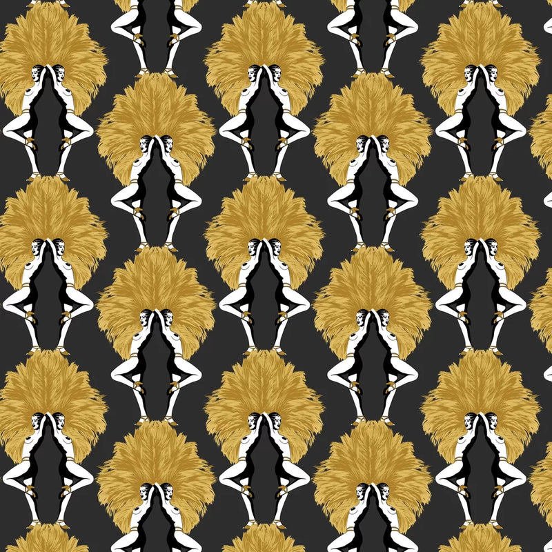 Showgirls Wallpaper - Black/Mustard (Plain Background)