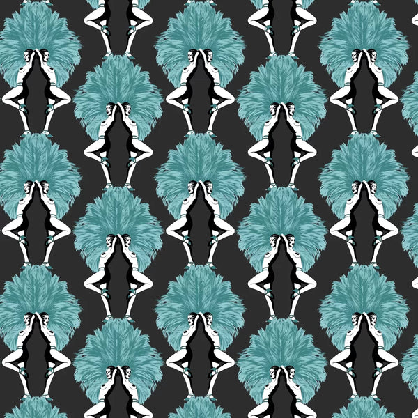 Sample - Showgirls Wallpaper - Teal/Black (Plain Black Background)