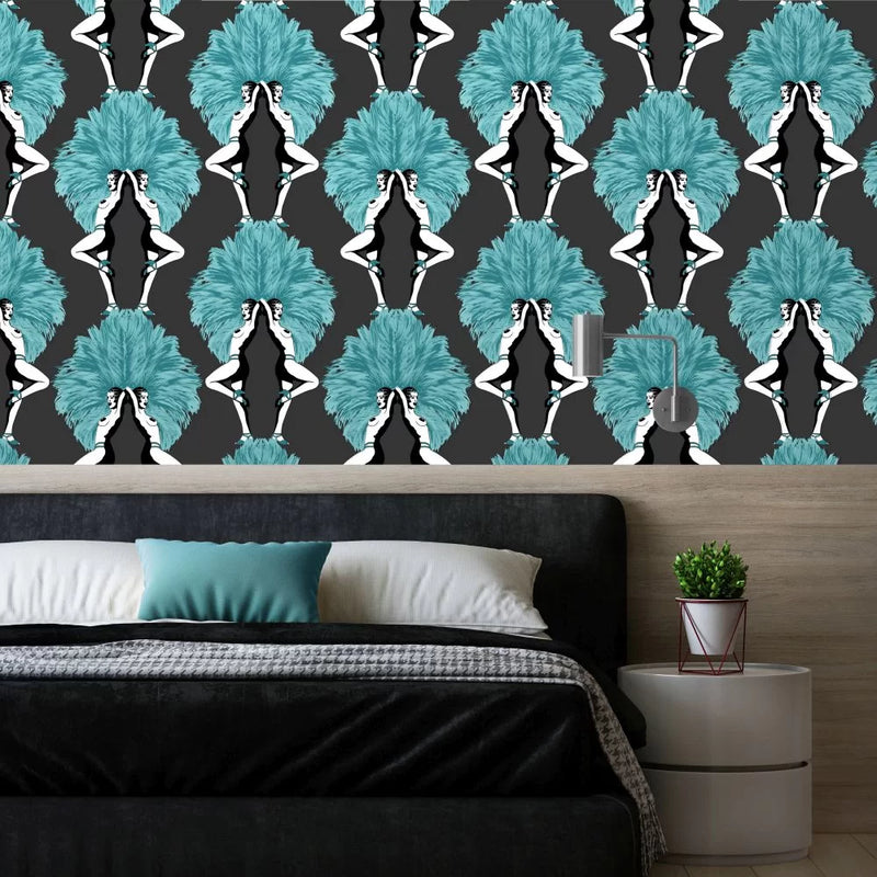 Showgirls Wallpaper - Teal/Black (Plain Black Background)