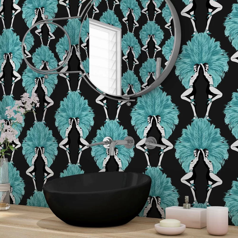 Showgirls Wallpaper - Teal/Black (Plain Black Background)
