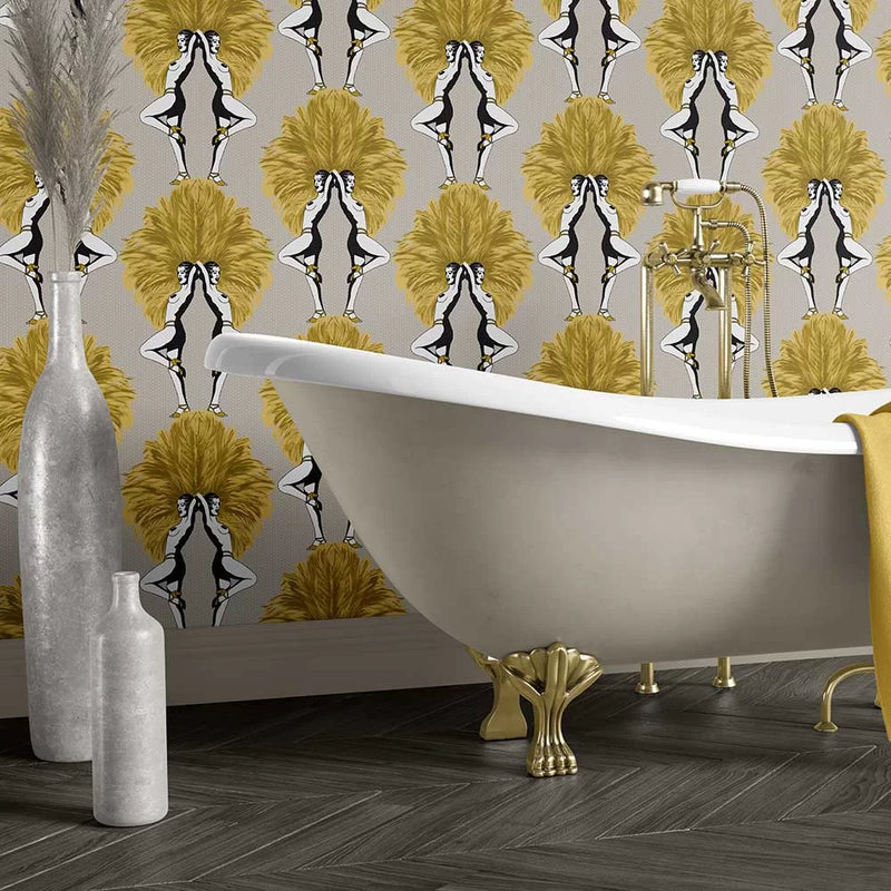 Showgirls Wallpaper - Mustard/Taupe (Tiny Spots)