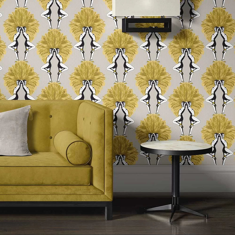 Showgirls Wallpaper - Mustard/Taupe (Tiny Spots)