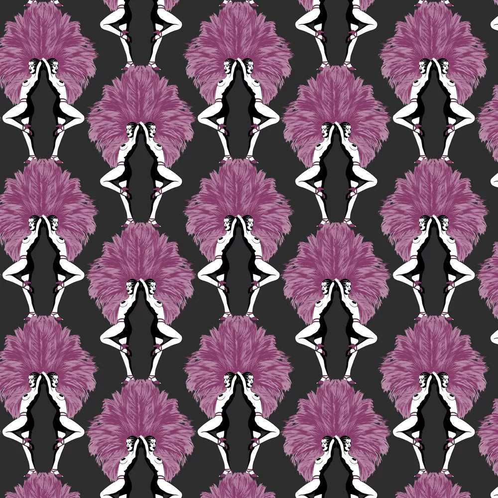 Sample - Showgirls Wallpaper - Pink Metallic/Black (Plain Black Background)