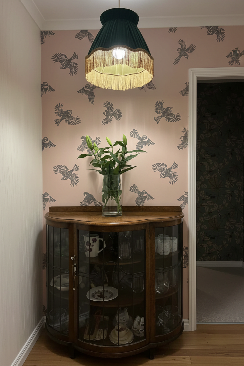 Fantail Flight Wallpaper - Blush/Grey