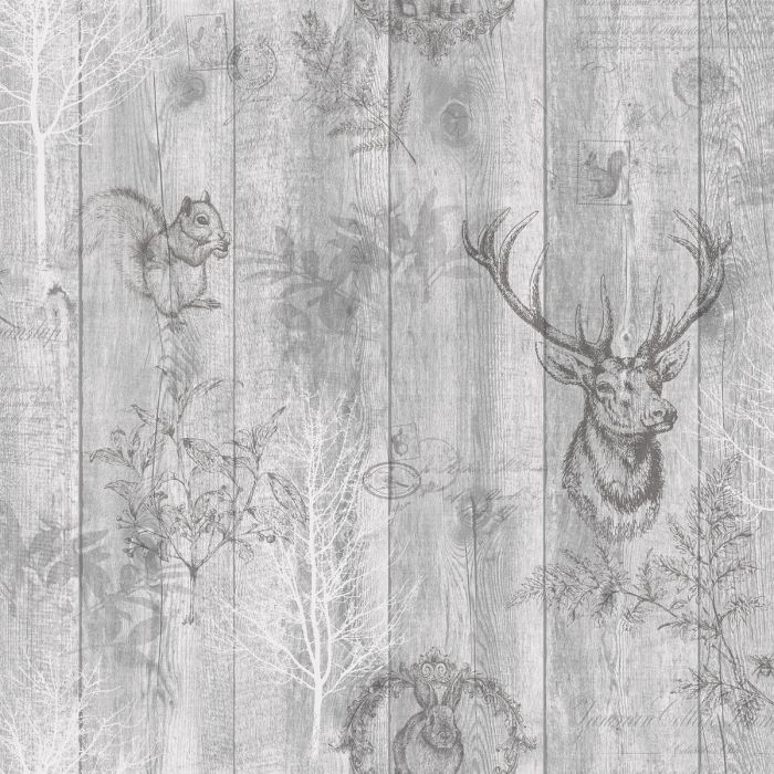 Stag Wood Panel Wallpaper - Grey - Discontinuing