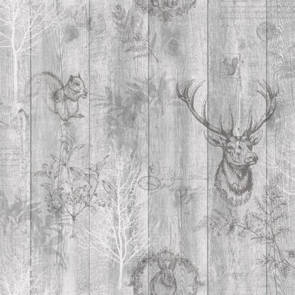 Stag Wood Panel Wallpaper - Grey - Discontinuing