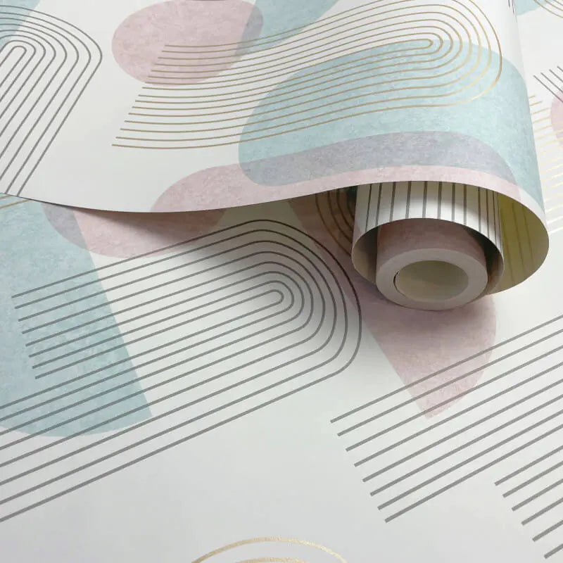 Arch Geo - Art Deco Geometric Wallpaper - Duckegg/pink