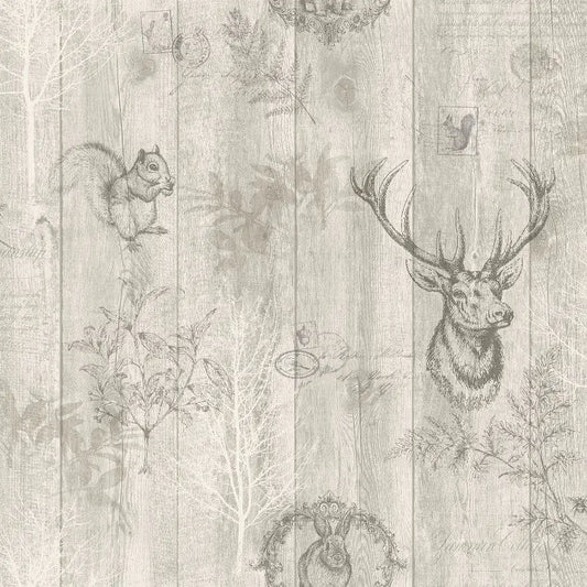 Stag Wood Panel Wallpaper - Beige/Metallic - Discontinuing