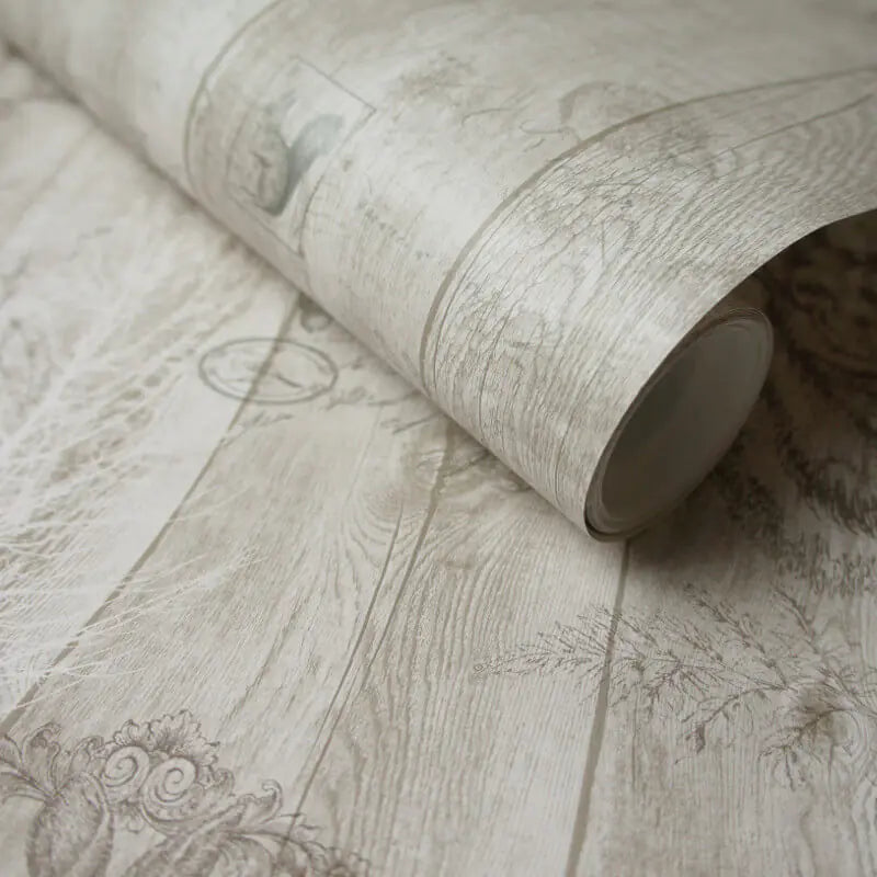 Stag Wood Panel Wallpaper - Beige/Metallic