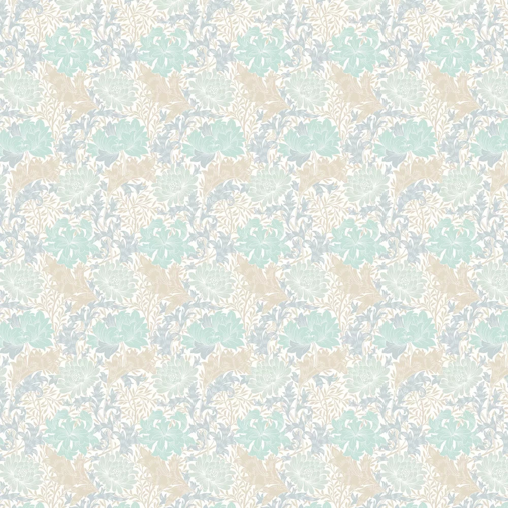 Chrysanthemum - Eden by Morris Wallpaper - Duck Egg Blue