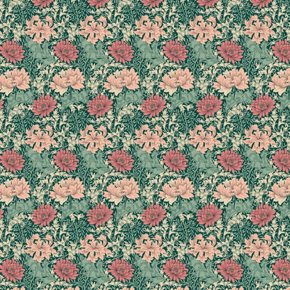 Chrysanthemum - Eden by Morris Wallpaper - Green/Pink