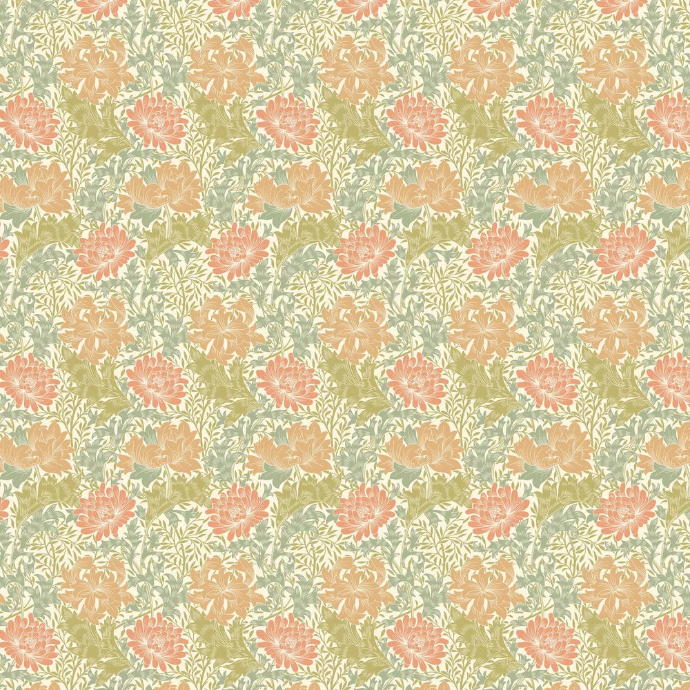 Chrysanthemum - Eden by Morris Wallpaper - Sage/Amber