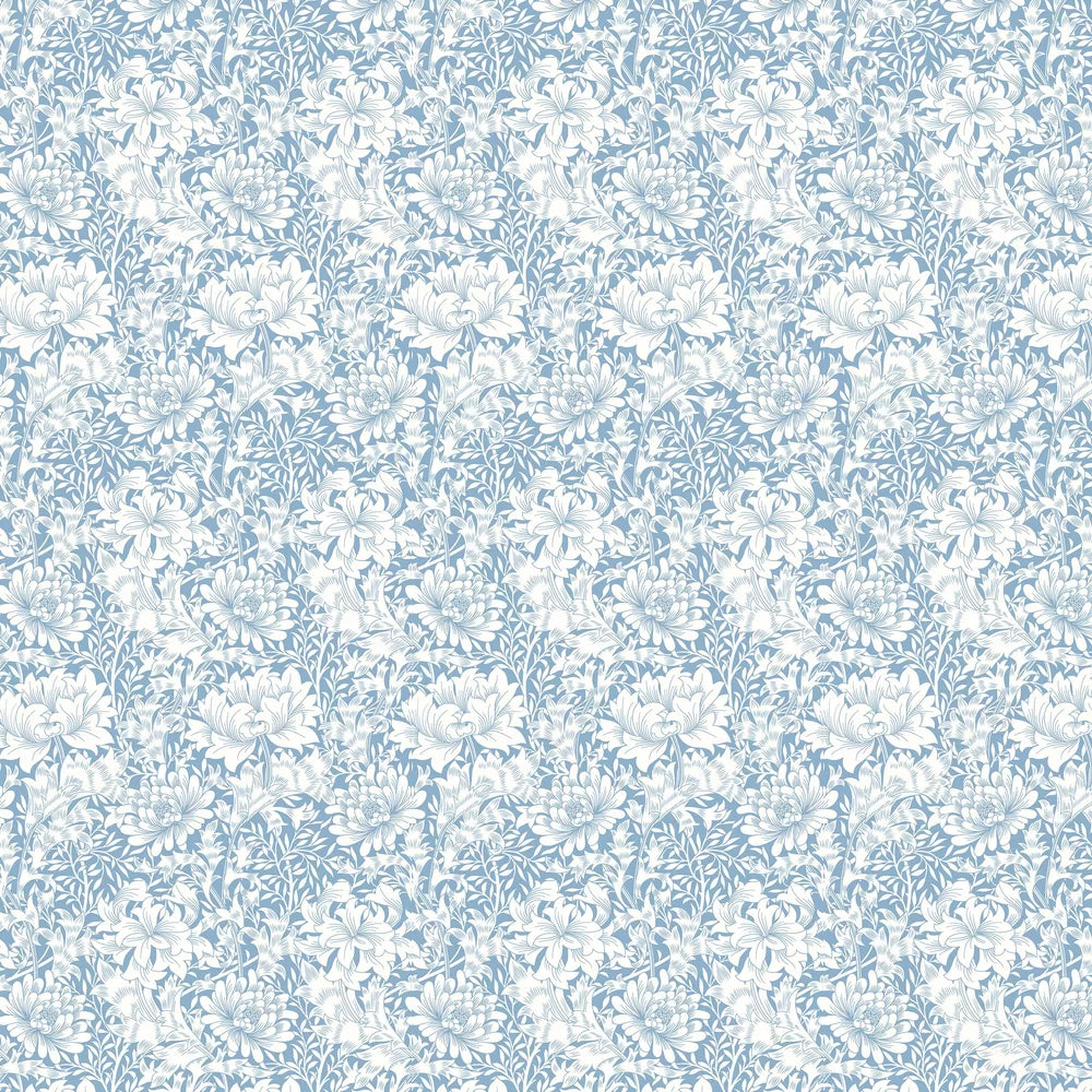 Chrysanthemum - Eden by Morris Wallpaper - Wedgewood Blue