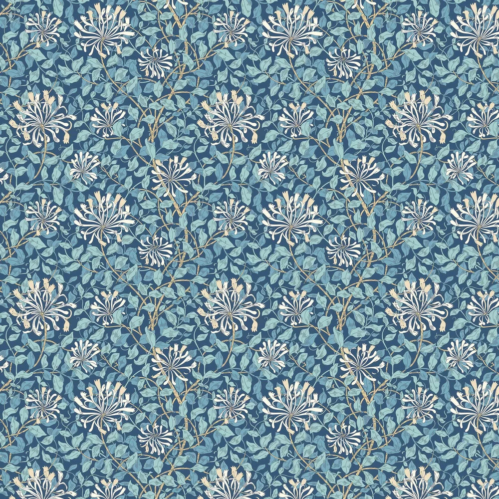 Honeysuckle Leaf Trail Wallpaper - Ohpopsi - Navy Blue