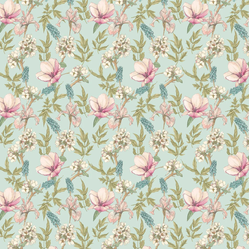 Orchid Bloom Wallpaper - Duck Egg & Blush