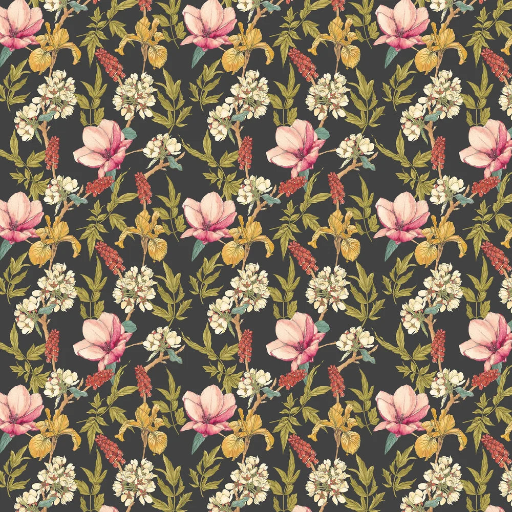 Orchid Bloom Wallpaper - Ebony & Raspberry
