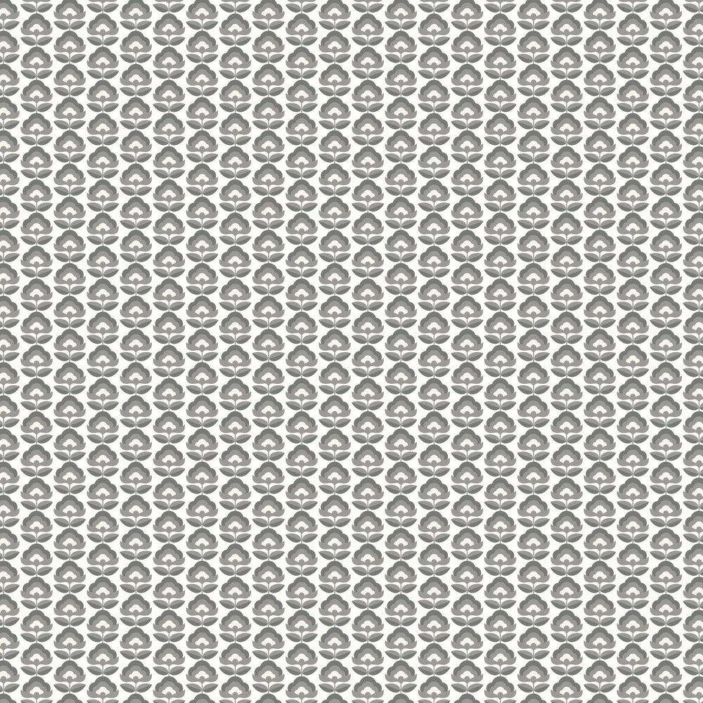 Retro Flower - Blooms Wallpaper - Charcoal