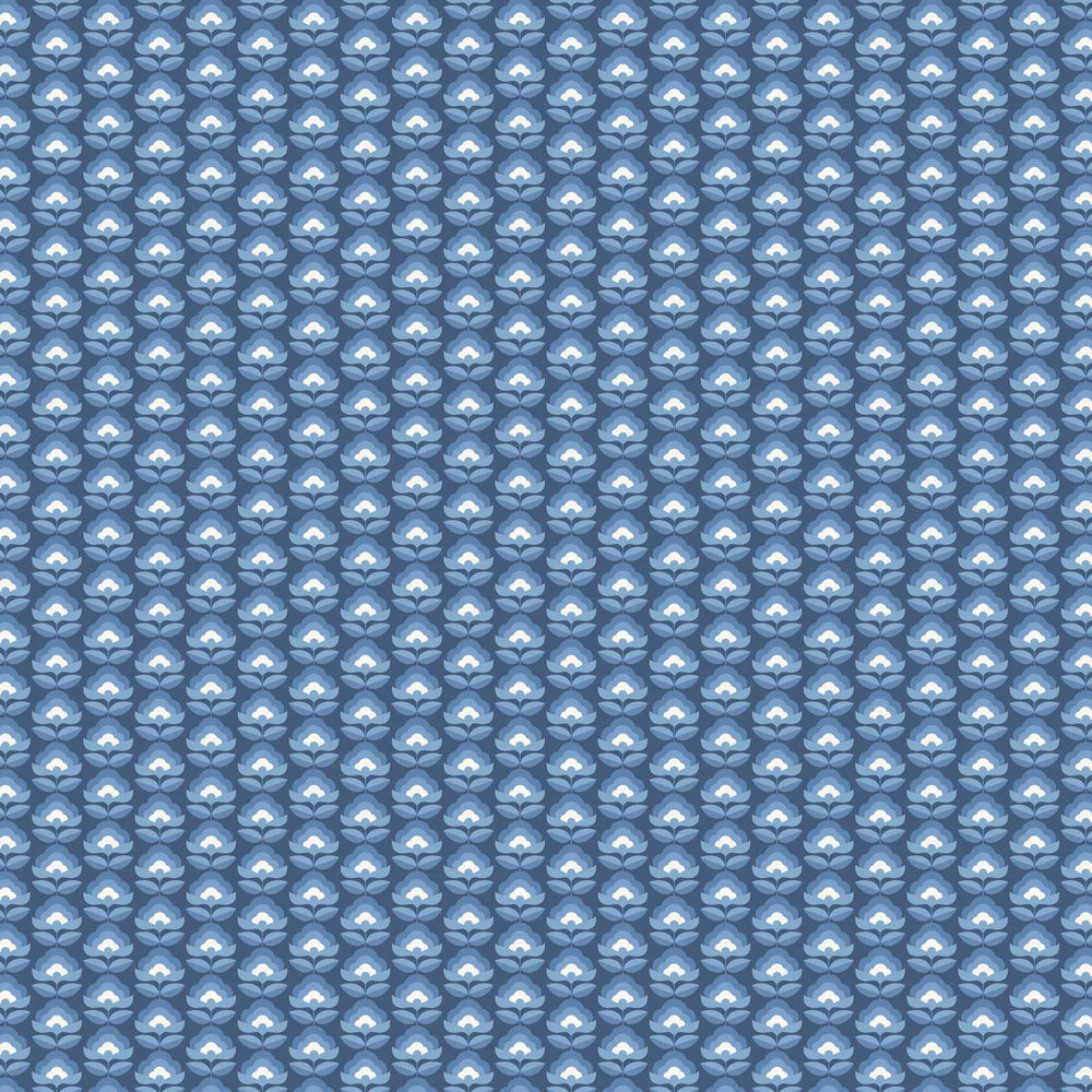 Retro Flower - Blooms Wallpaper - Indigo Mix
