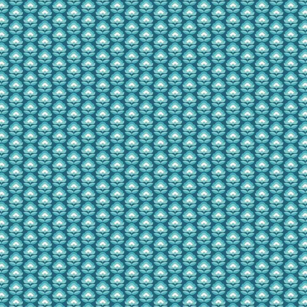 Retro Flower - Blooms Wallpaper - Teal Mix