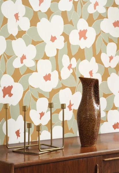 August Flower Power Wallpaper - White on Yellow