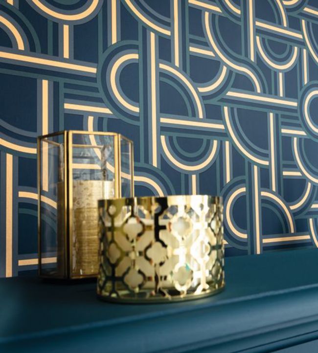 Impass Art Deco Wallpaper - Blue/Gold