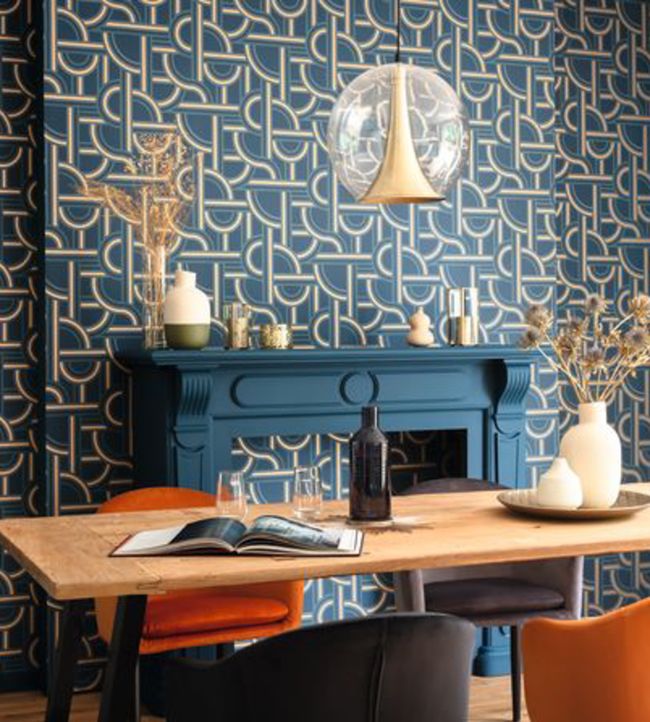 Impass Art Deco Wallpaper - Blue/Gold
