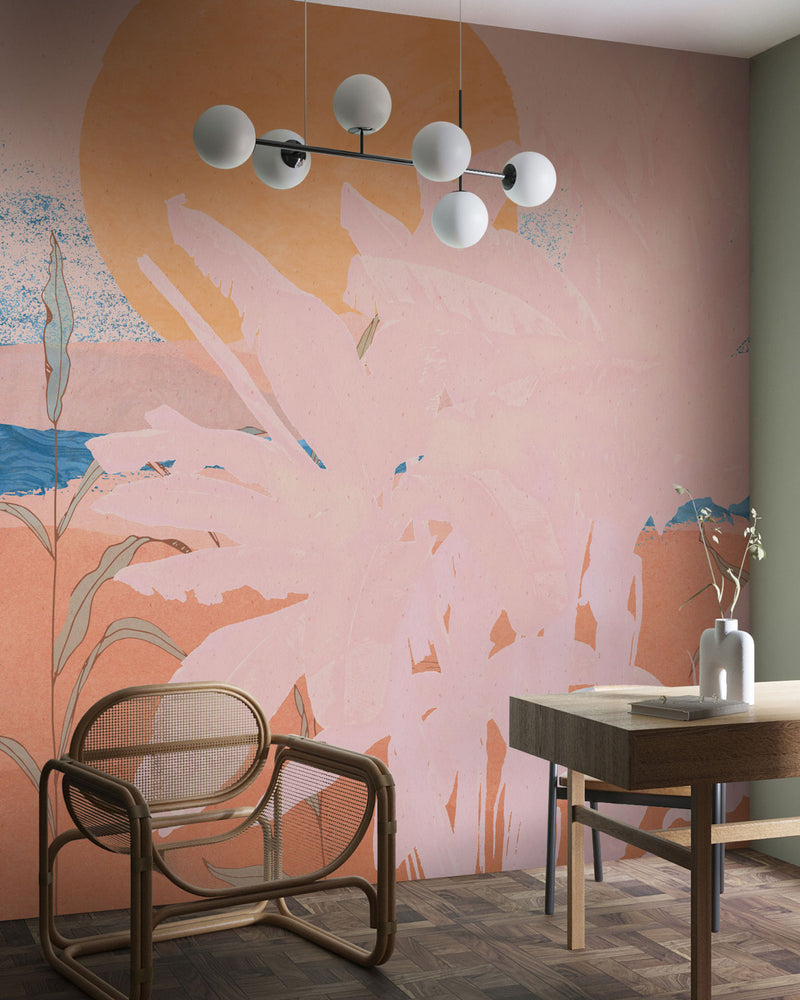 Platanos Pink - Pastel Banana Leaves -Mural Wallpaper (per m2)