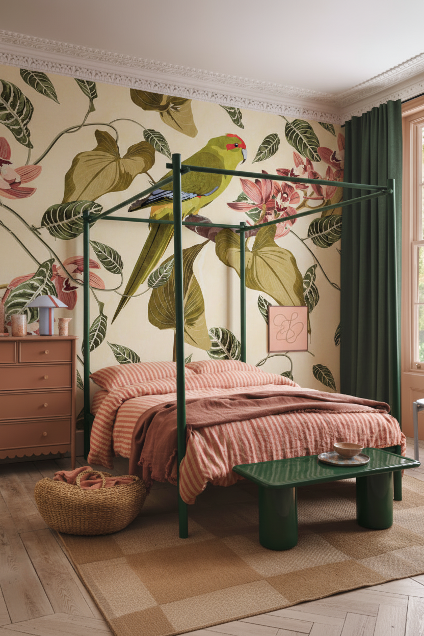 Kakariki Mural - single panel in bedroom