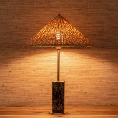 Lamp - Rustic Natural Grasscloth with Grey & Brown Flecks