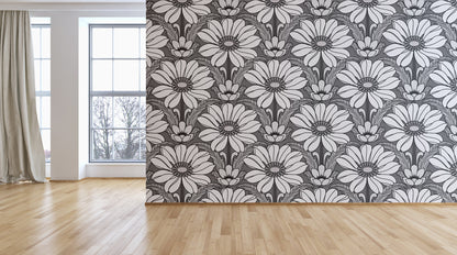 Happy Hippy Floral - Grey - Custom Mural Wallpaper (per m²)