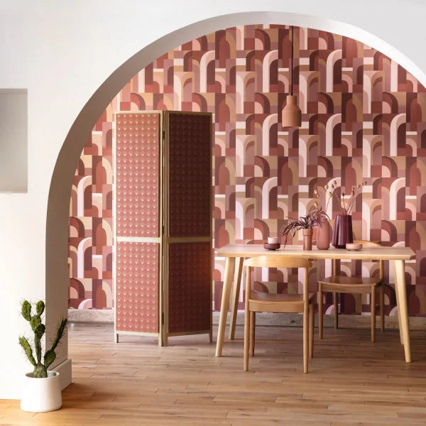 Labyrinth Patch Wallpaper - Terracotta Cuivre