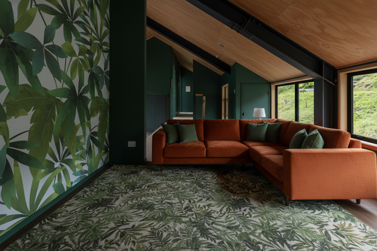 Leaf Pattern Rug - Dark Green Back Wall - Mural Side Walls