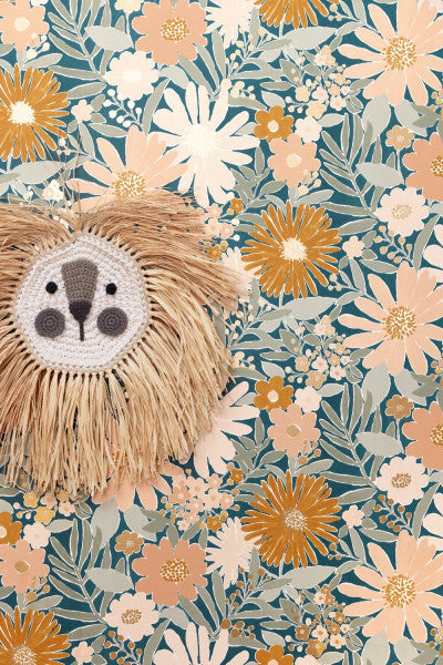 Marguerite Wallpaper - Bleu Nuit Rose