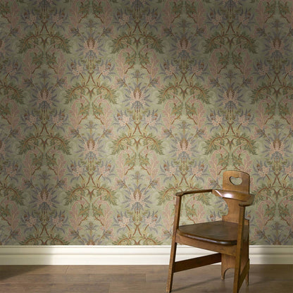 Aquifolia Sea Holly Damask Hybrid Mural – Apple