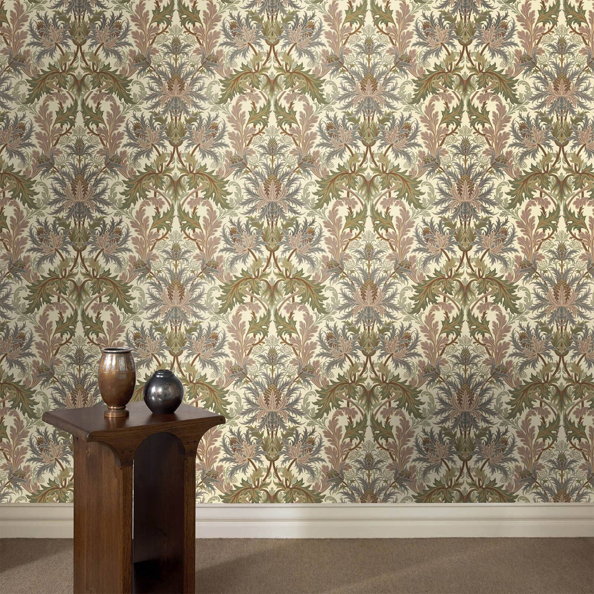 Aquifolia Sea Holly Damask Hybrid Mural – Ecru