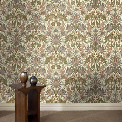 Aquifolia Sea Holly Damask Hybrid Mural – Ecru