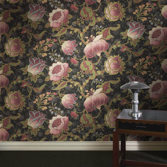 Meliora Jacobean Floral Hybrid Mural – Noir