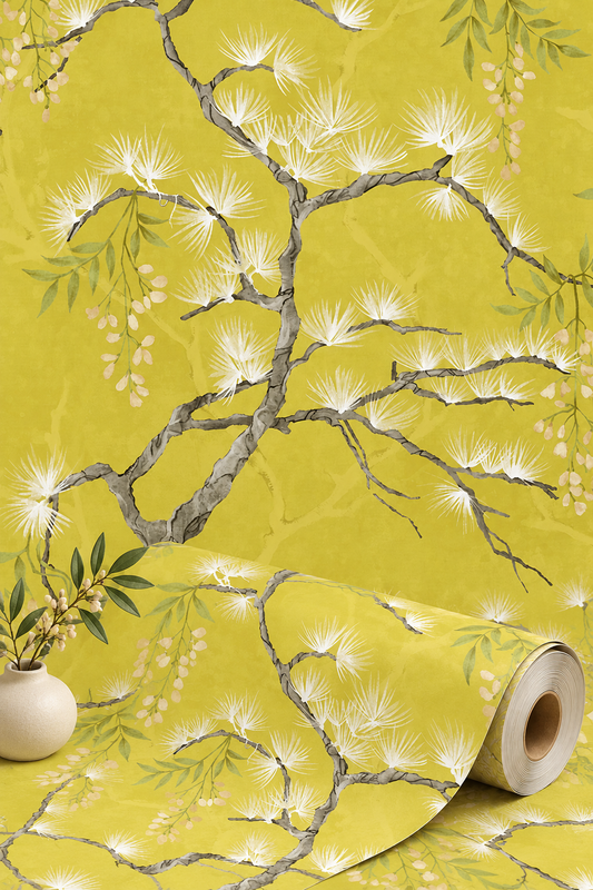 Pine Shadow Wisteria Wallpaper - Ochre/Lime