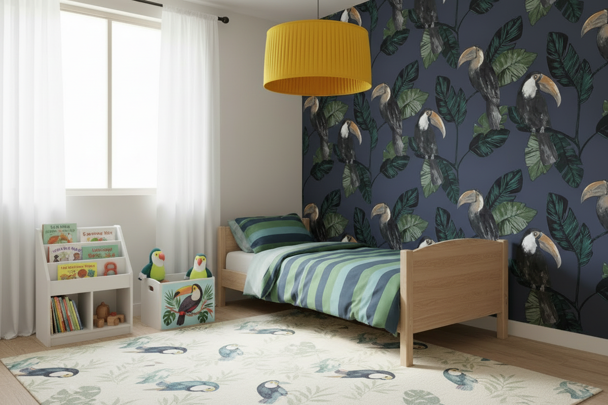 Toucan Tiki Wallpaper - Navy - Last 41 Rolls