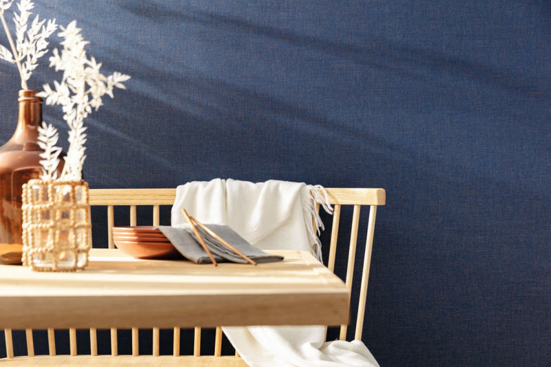 Uni Metallise/Irise Wallpaper - Bleu Jean Cuivre