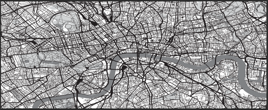 City Map Many Cities - Custom Sized Wallpaper Mural (per m2) - London Black & White