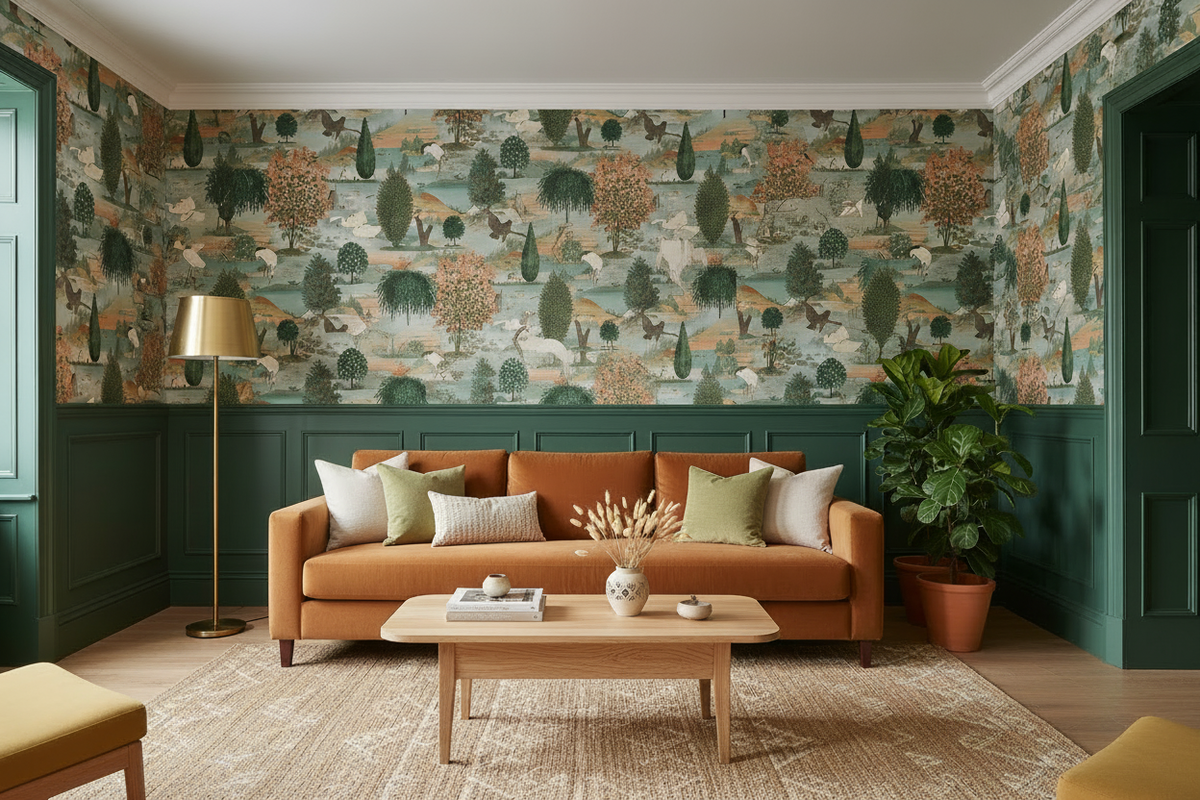 Tundra - Scenic Landscape Wallpaper - Orange/Green - Discontinuing