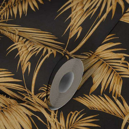 Lola Palm Wallpaper - Black-Gold